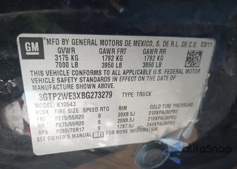 2011 GMC Sierra 1500 Slt из США, поврежденный, VIN 3GTP2WE3XBG273279